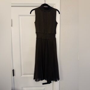 Nanette Lepore Black Metallic Sleeveless Pleated Midi Dress